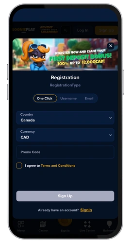 Loonie Casino sign in